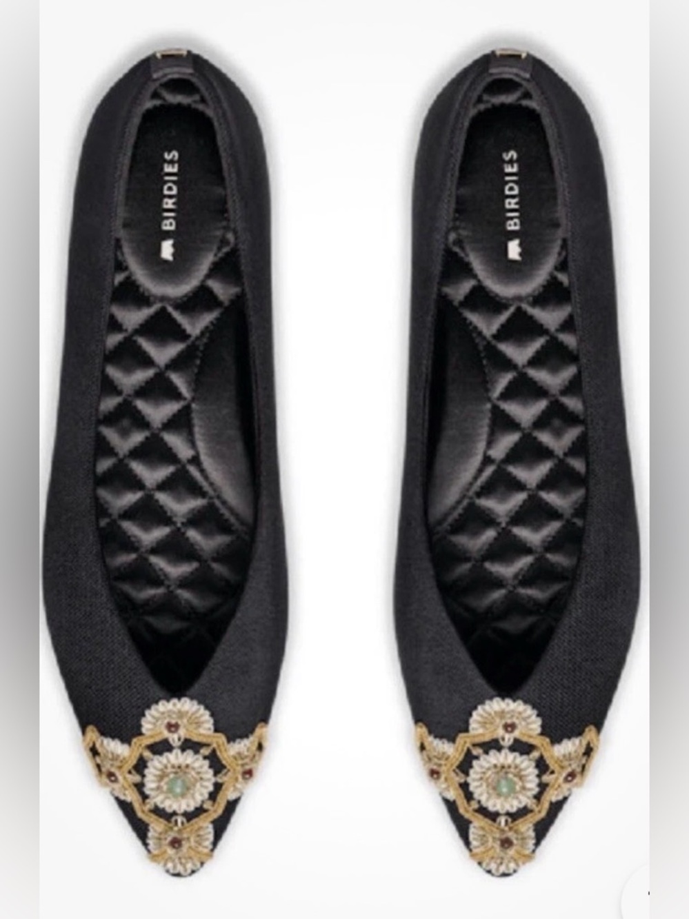 Birdies The Goldfinch Onyx Gilded Silk Women's Ballet Flats| Birdies Size 5